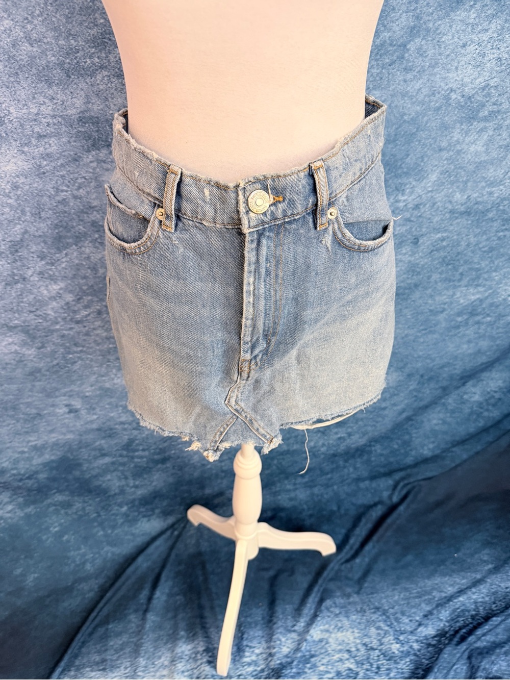 Zara Light Wash Distressed Denim Mini Skirt